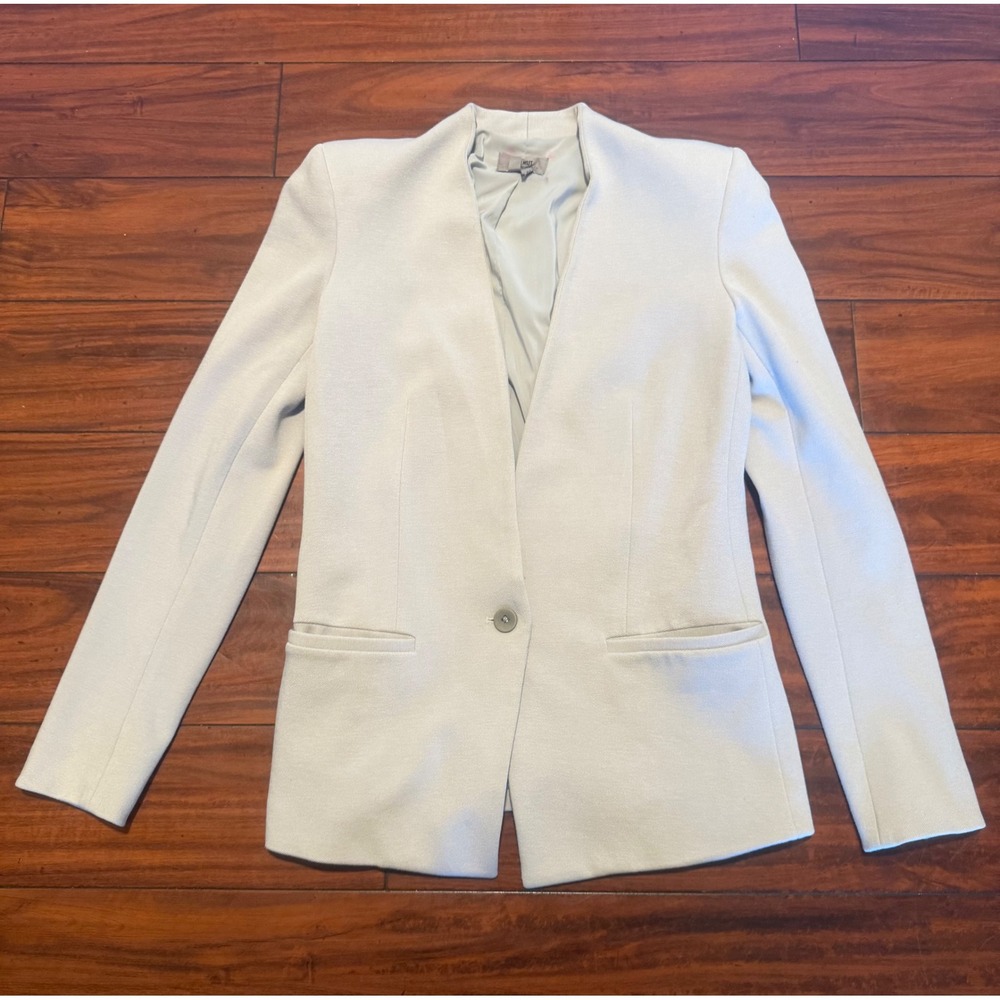 Helmut Lang Women Light Gray Single Button Collarless Blazer Size S Stretch